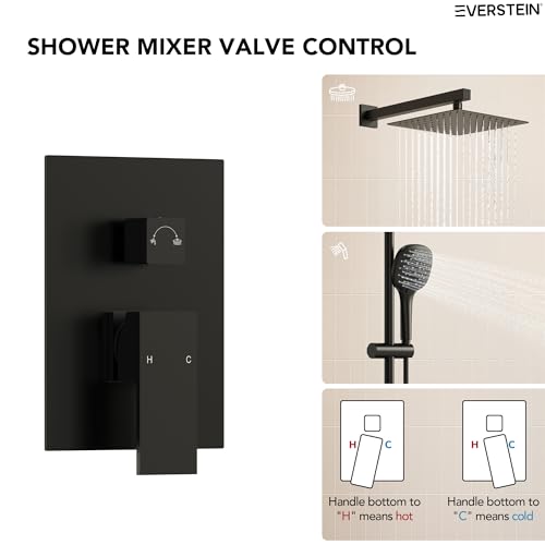 Sistema de ducha de lluvia cuadrada, juego de grifería con cabezal de ducha de alta presión de 10" y ducha de mano con barra deslizante, Negro Mate miniatura 3