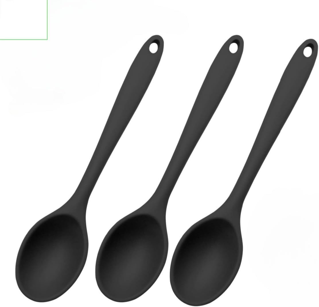 3 Pcs Silicone Serving Spoon,Silicone Spoons for Cooking, Heat-Resistant Kitchen Cooking Utensils for Mixing, Stirring and Basting 10.6 Inch Black
