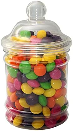 Pack of 6 Round Plastic Sweet Jars with Lids 325ml (11.4oz)  Clear Plastic Food Storage Containers with Victorian Style Lids for Sweets, Dry Good, Nuts & more