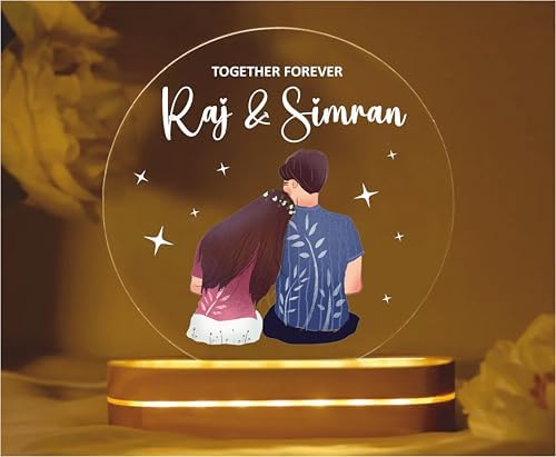 Plastic Personalized LED Night Table Lamp with Custom Name,Unique Gift for Women,Men,Kids,Girlfriend,Boyfriend,Husband,Wife|Perfect for Birthdays,and Special Occasions (Couple),Warm White