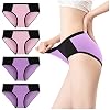 QiFei Set van 4 onderbroeken voor dames, onderbroeken, slips, katoen, hipster, hoge taille, ondergoed, lekvrij