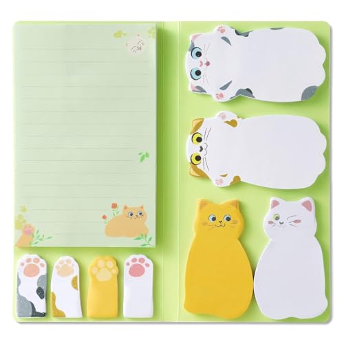 300 Blatt Haftnotizblöcke, Katzen Haftnotizen Set Süße Sticky Notes Tierförmiger Haftnotizblock Kleine Haftnotizen Tragbares Notizpapier zum Planen, Markieren für Büro Schule Hause, Kühlschrank