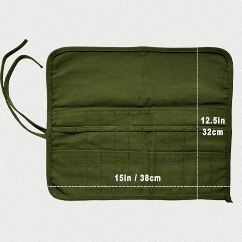 Image of Life-Mate Roll Up Paint Brush Holder with 22 Slots 2 Ties in Canvas for Colored Pencils Watercolor Brush Pens Watercolor Paint in Green