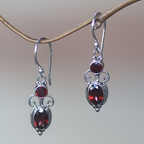 NOVICA Artisan Handcrafted Garnet Dangle | .925 Sterling Silver Garnet Dangle Earrings | Birthstone Dangle Earring | Crown Dangle Earring | Handmade Dangle Earring | Indonesia Themed2