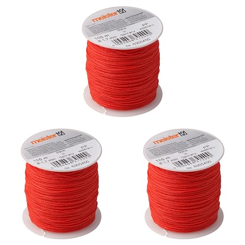 Meister 6305450 - Cuerda para albañilería (3 Unidades, 100 m de Longitud, 1,7 mm de diámetro, Trenzado de Polietileno, Resistente a los Nudos, Resistente al desgarro y Duradero, en Bobina/línea de