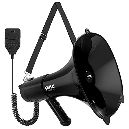 Pyle 100-Watt Square Megaphone Bullhorn, Lightweight and Portable Loudspeaker Horn with Aux (3.5mm) Input for MP3/Music, Automatic Siren, Whistle, MIC/Talk (Black), 1500 Square Yards Projection Range by Pyle - Used condition - US$71.30