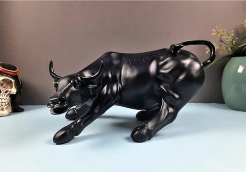 Image of UAG Exports Black Gloss Charging Bull Statue | Geometric Polyresin Bull Idol for Stock Market Success, Office Desk Decor, Trading Room Showpiece & Corporate Gifting (9 Inch)