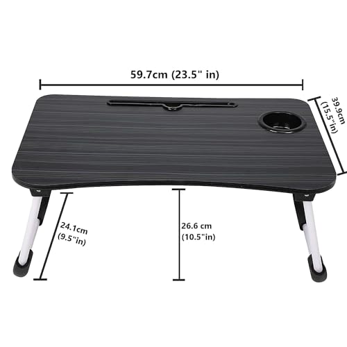 Image of TEKCOOL Study Table Foldable Wooden Laptop Bed Tray Table, Multifunction Lap Tablet Desk with Cup Holder, Perfect for Eating Breakfast, Reading Book, Working, Watching Movie On Bed:.