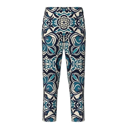 Pajama Pants Pajama Bottoms with Elastic Waistband Sleepwear Lounge Pants, Blue Mandala Flowers
