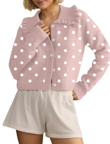 Image of HOCANDY Women Ruffle Collar Cardigan Sweater Preppy Cute Button Up Sweaters