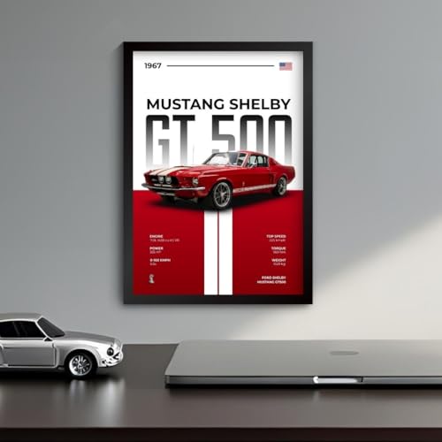 Image of Shelby Mustang Poster | Framed A4 Sized (31 x 23 cm) | Shelby Mustang GT 500 Car Posters for Wall, Gift for Boys | Supercar Frames | Poster Sportscar Frame | Car Posters for Wall, Bedroom, Hostel, Study Room, Desk (F 084)