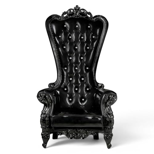 Master Series Throne Chair, Ornate Tufted Chair with Vegan Leather Cushions, Glass Buttons & Victorian Carvings, Solid Eucalyptus Frame, Statement Furniture