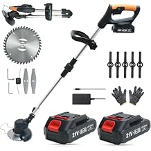 Cordless Weed Wacker,Electric Weed Eater,2 Batteries,Grass Trimmer Cordless,Black-A
