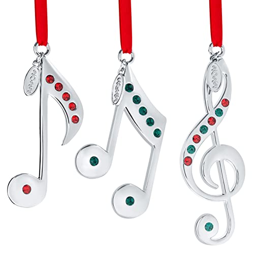 Klikel Christmas Ornament 2022 - Set Of 3 Musical Notes Silver Christmas Ornament - Hanging Pendant Engraved 2022-2022 Ornament With Colored Stones - Musical Silver Ornament With Gift Box #TOP10