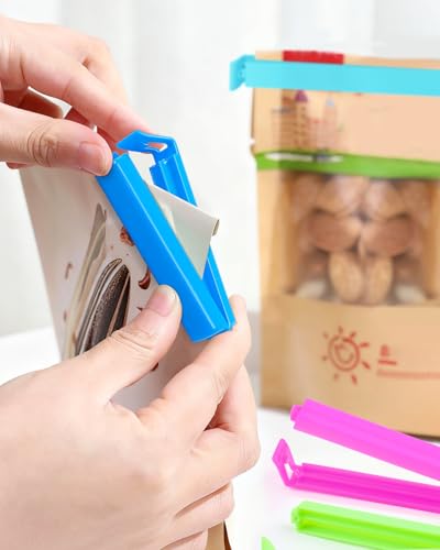 Caianwin 30 Stück Verschlussclips 6 Farben 11/8cm Clips für Tüten, 2 Größen Kunststoff Verschlussklammern und Tütenclips für Tüten, Snacks, Beutel und Gefrierbeutel