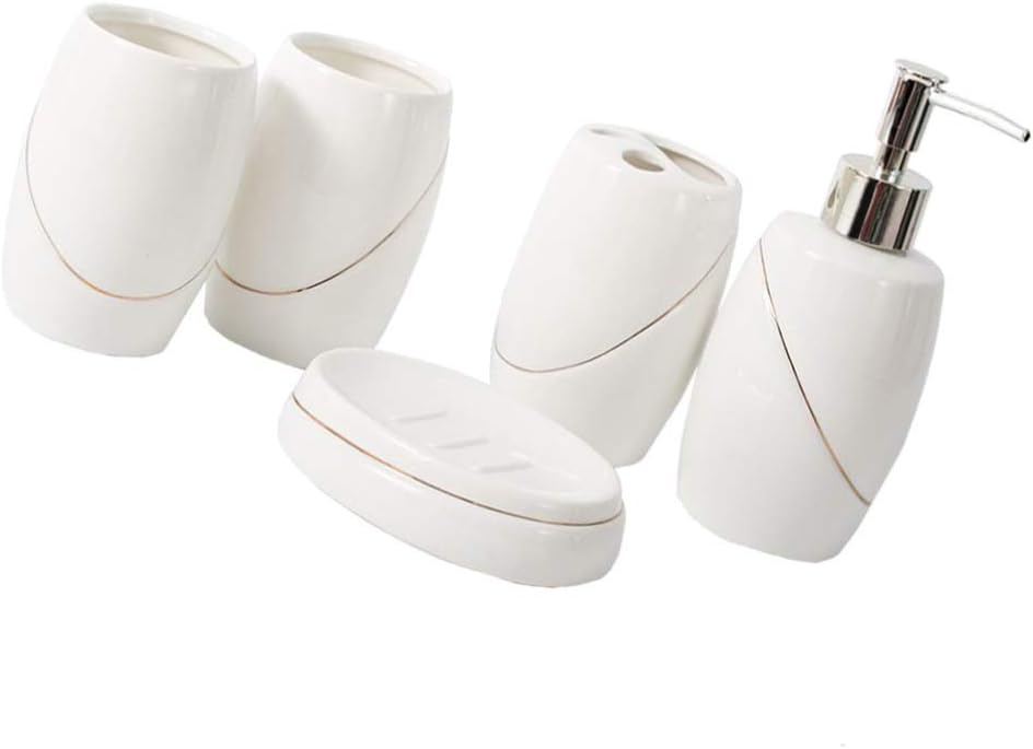 Toothbrush Cup Soap Dish Lotion Bottle Ceramic Set 5pcs Sanitary Accessories