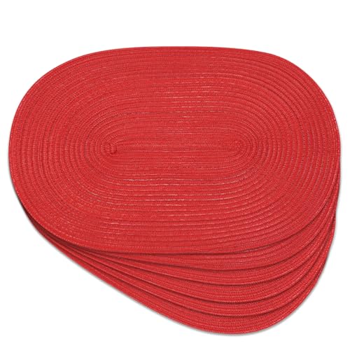 Placemats Set of 6, Woven Oval Braided Dining Table Mats(Red Shine)