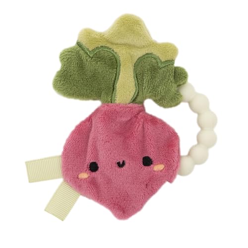 Image of Pearhead Veggie Baby Teether – Soft Plush Sensory Toy with BPA-Free Silicone Beaded Ring & Crinkle Sound, Soothes Teething Pain, Purple Tunip Baby Toy, 0+ Months
