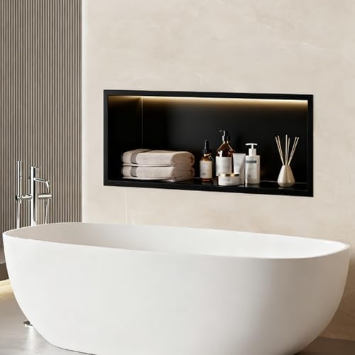 Stainless Steel Recessed Wall Shelf with Waterproof LED Lighting - Ideal for Bathroom, Kitchen, Living Room Storage & Display, Modern Home Decor Solution