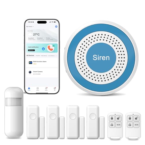 Clouree Alarm System for Home Security, Home Security System Wireless 8 Piece Kit with Phone APP Alert Siren Remote Control Motion Detection Real-time Alarm No Contract Required,24/7 Protection