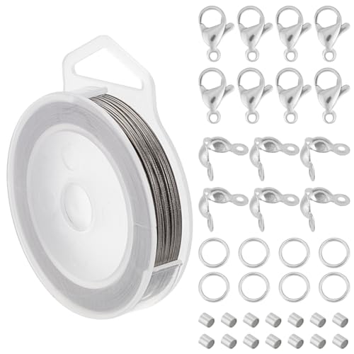 Fil à perler 7 brins acier inoxydable 0,5mm BENECREAT avec accessoires création bijoux