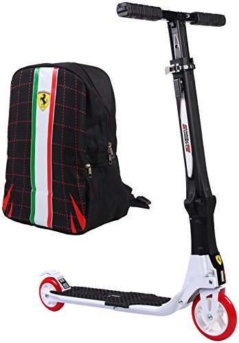 Ferrari Collapsible Two Wheels Scooter with Free Backpack, White