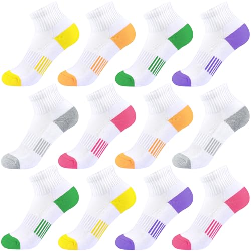 Girls Ankle Cushioned Athletic Quarter Socks - Kids Cotton Short Sports Youth 6/12 Pairs for Boys