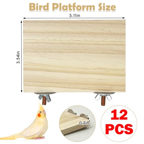 Image of kathson 12 Pcs Wooden Bird Cage Platform Flat Birds Perch Stand Rectangle Parrot Perch with Washers for Bird Paw Grinding Cockatiel Cage Accessories for Parrot, Budgies, Conure, Lovebirds