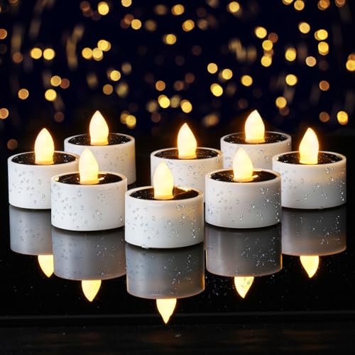 Homemory Solar Tea Lights Outdoor Waterproof, Dusk to Dawn Outdoor Lighting, Reusable LED Tea Light Candles for Lantern Garden Camping and Home Decor, Pack of 8, Warm White