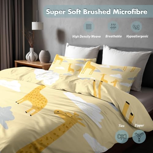 Housse de couette girafe 220x240 cm avec 2 taies d'oreiller lit 2 personnes