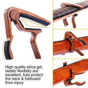 MOREYES Guitar Capo 2 Pack, Guitar Capos for Acoustic and Electric Guitar, Ukelele, Bass, Banjo with Guitar Picks(1Rosewood+1 Black)