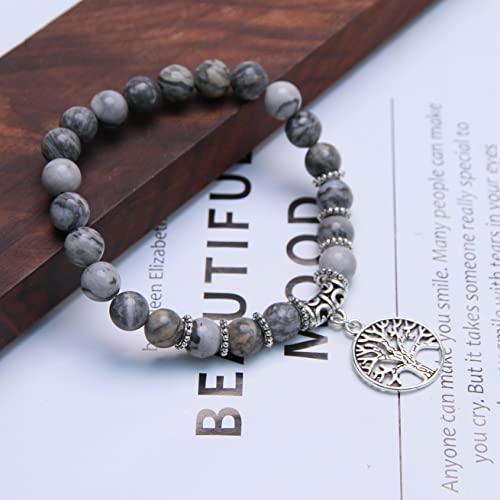 Tree Of Life Yoga Healing Stone Bracelets,Multilayer Turquoise Jasper Bracelet Sets Beach Charm Bracelet Set One Size Fits All For Perple Stress Relief (Map) #TOP2