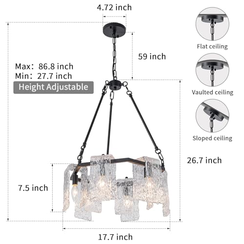 DWLGIGH Modern Crystal Chandeliers,17.7" Luxury Water Ripple Glass Drum Chandelier，6-Light Farmhouse Hexagon Hanging Pendant Ceiling Light Fixture for Dining Room,Kitchen Island,Entryway,Foyer,Bedroom by DWLGIGH - Image 5