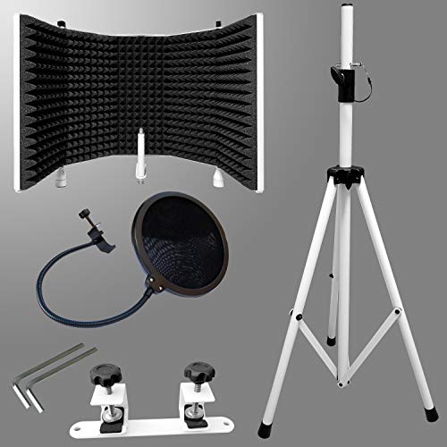 Axcessables Music Recording Mic Isolation Shield With Stand And Professional Studio Condenser Xlr Mic Package. Includes Pop Filter, Desktop Stand, Shock Mount (Sf-101Kit White Package) #TOP5