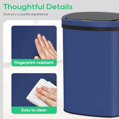 Image of BestOffice 13‑Gallon Automatic Sensor Trash Can, Deep Blue - 50 L Touchless Motion‑Activated Kitchen Garbage Bin, Fingerprint‑Resistant Stainless Steel