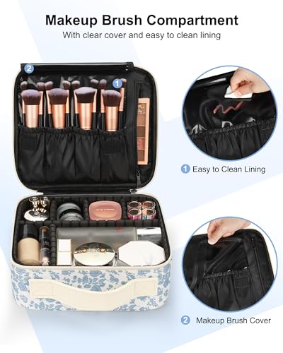 Image of Relavel Travel Makeup Case, Professional Makeup Artist Makeup Bag, Portable Makeup Train Case Organizer with Adjustable Dividers, Cute Cosmetic Bags Birthday Gifts for Girls and Women, Floral Print