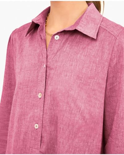 Image of YEXPINE Women Button Down Dress Casual 3 /4 Puff Sleeve Cotton Linen Dress Flowy Ruffle Hem Tunic Shirt Dresses