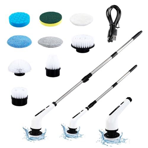 Image of 2025Upgraded Electric Spin Scrubber, IPX7 Bathroom Scrubber with 9 Replaceable Brush Heads & Retractable Handle, 2-Speed Adjustable Spin Scrubber for Bathroom, Bathtub, Kitchen, Tile Floors