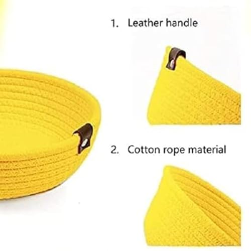 Image of AuraNest Set of 3 Cotton Rope Storage Baskets - Decorative Woven Organizer Bowls for Kitchen Counter, Fruits, Bread, Keys, Tabletop Storage & Modern Home Decor Nesting Basket Set (Yellwo)