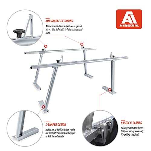 AA-Racks Model APX25 Extendable Aluminum Pick-Up Truck Ladder Rack (No Drilling Required) - Silver
