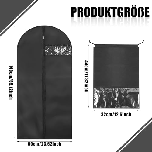 Livdouyu 2 Stück Kleidersack mit Schuhbeutel,140 x 60cm Schwarz Kleidersäcke mit Reißverschluss,Mottensicher Anzugtasche Lang Kleidersack zur Aufbewahrung Kleiderhülle für Kleider Hemden