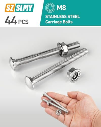 44 Stück Schlossschrauben M8 x 80mm, Edelstahl Torbandschrauben mit Sechskant Flanschmuttern, Flachrundkopfschrauben mit Vierkantansatz, Flachrundkopf Schloßschrauben mit Muttern Set(M8)