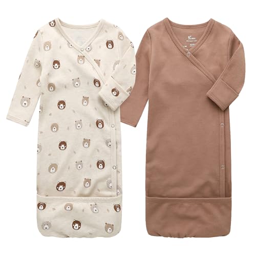 Image of O2 BABY 100% Organic Cotton Kimono Gown with Mittens & Fold-Over Pouch
