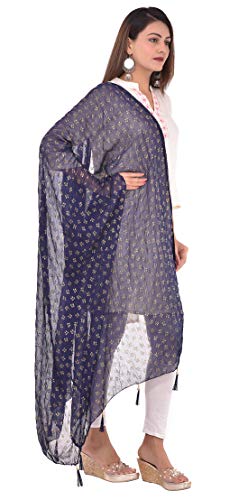 Image of YOUTHQUAKE Soft Chiffon Dupatta with Golden Foil Print & Tassels for Women & Girls