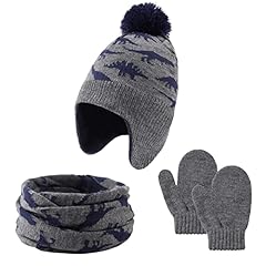 Gray Dinosaur Hat Scarf Glove Set