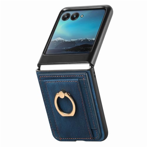 Étui Motorola Razr 40 Ultra en cuir rétro bleu avec anneau chic
