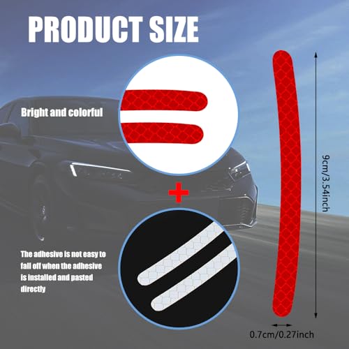 Image of 20PCS Reflective Car Wheel Decorative Stripe Stickers, Red, Custom Style, Waterproof Material, Rectangular, Striped, Outdoor Use, Wheel Sticker