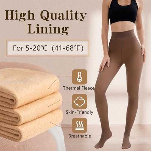Image of HONGTEYA Fleece Lined Tights Women Winter Thermal Leggings Pantyhose Fake Translucent Thick Warm Sheer Tights