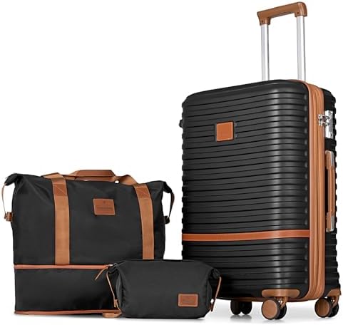 Joyway Luggage Set 3 Piece Suitcase Sets, Expandable Carry on Luggage with Spinner Wheel, Hard Shell Luggage Set with TSA Lock, Black brown, 4 piece set (13/20inch), Hardside Expandable Travel Laggage 44