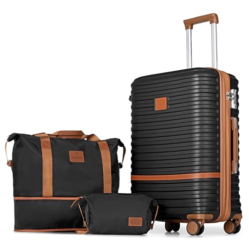 Joyway 24 Inch Checked Luggage, Expandable Suitcase with Spinner Wheel, 3 Piece Hard Shell Luggage Set with TSA Lock(Black)
